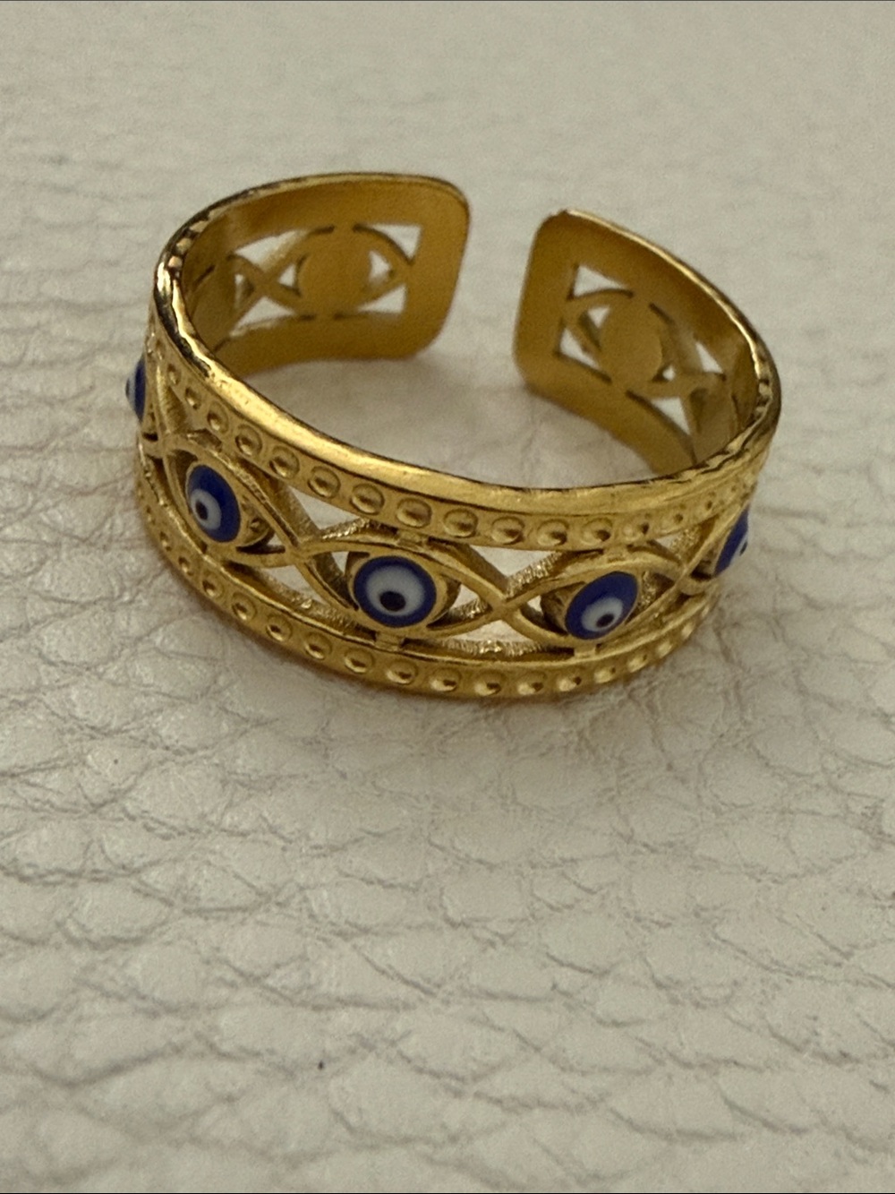 Gold-Tone Evil Eye Open Cuff Ring - Blue Accents